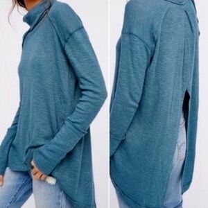 Free People We The Free Teal Split Back Turtleneck Cowl Thermal Tunic Size S
